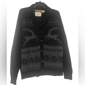 Vintage button up men’s cardigan sweater reindeer holiday Medium